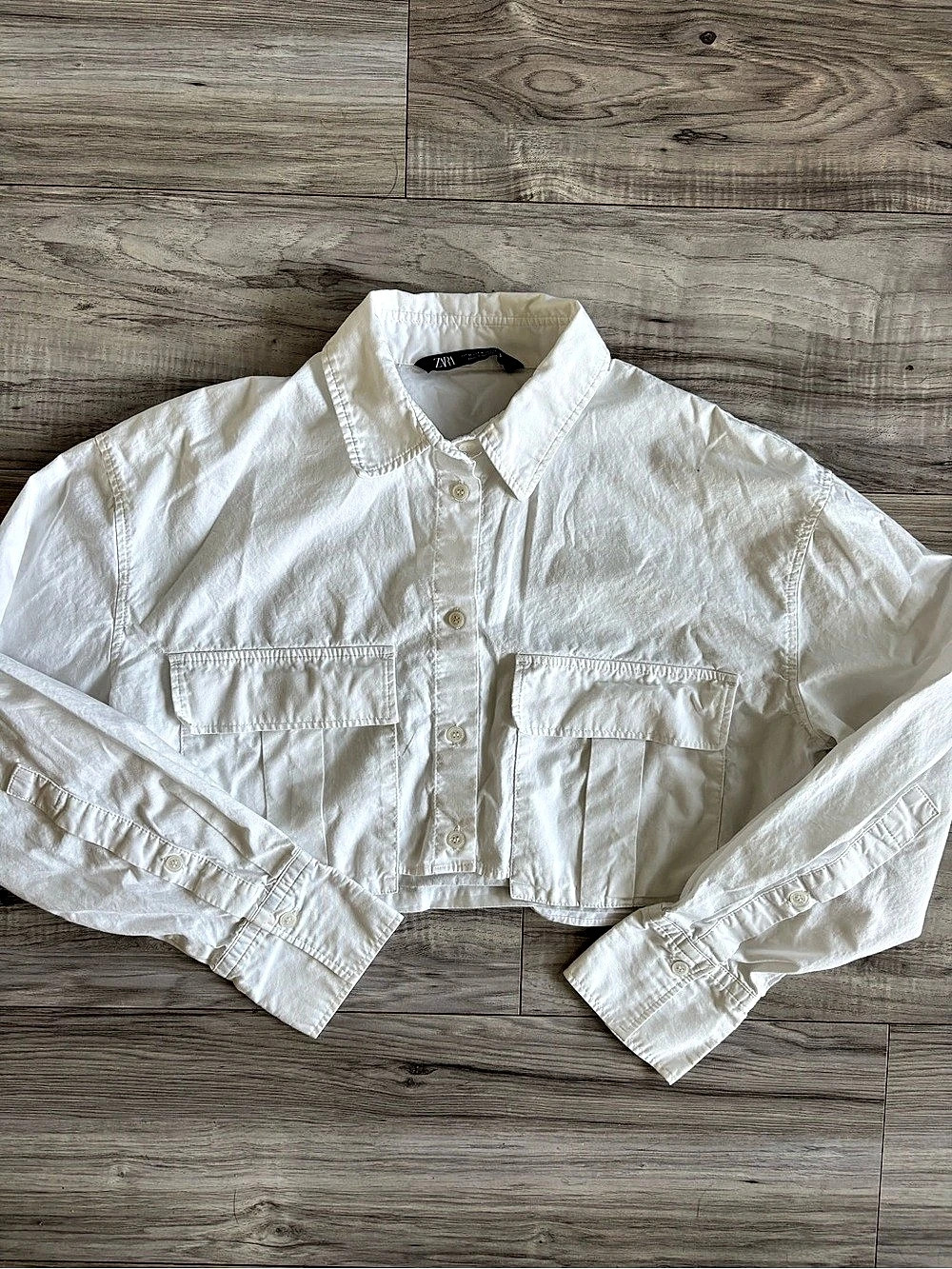 Zara Women's White Cropped Utility shirt